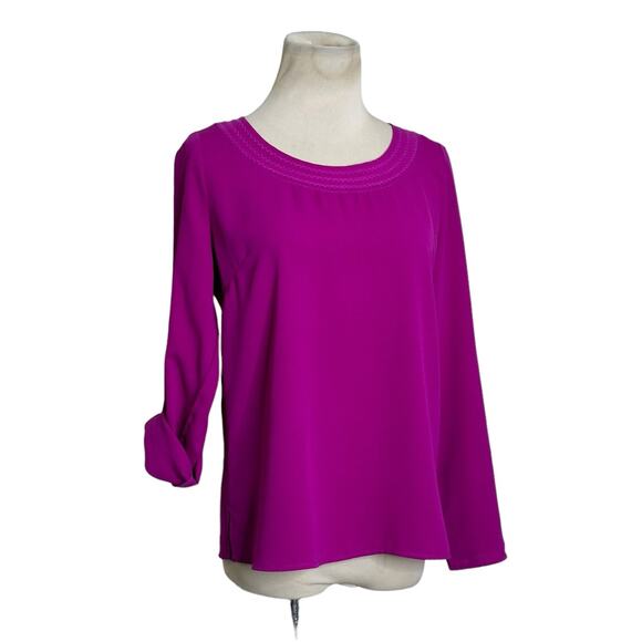 Skies Are Blue fuchsia roll tab sleeves blouse size SP - Picture 9 of 13